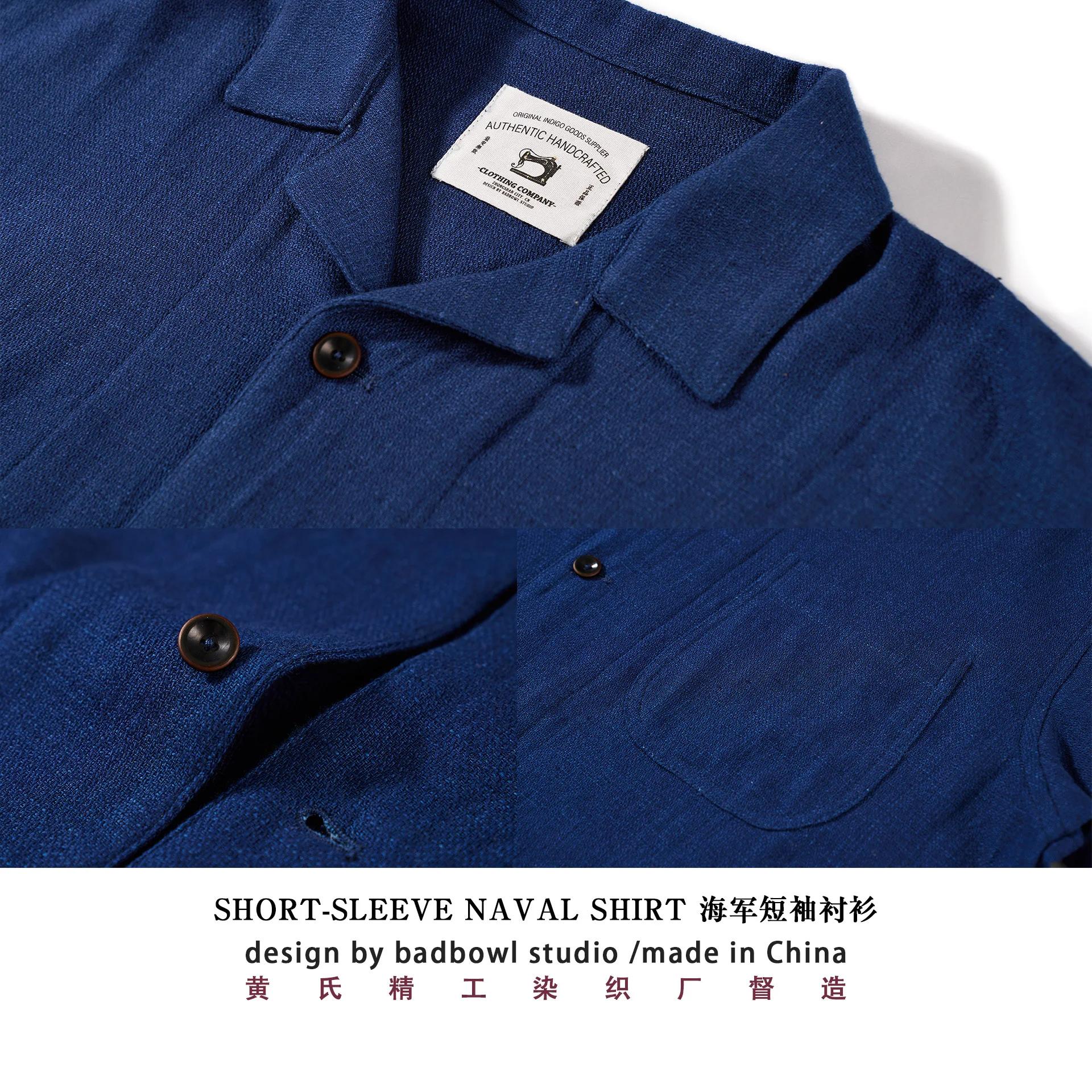Chemise d'été à col cubain 2025, lin américain, sensation Indigo délavé, 100% coton, Style hawaïen, 
