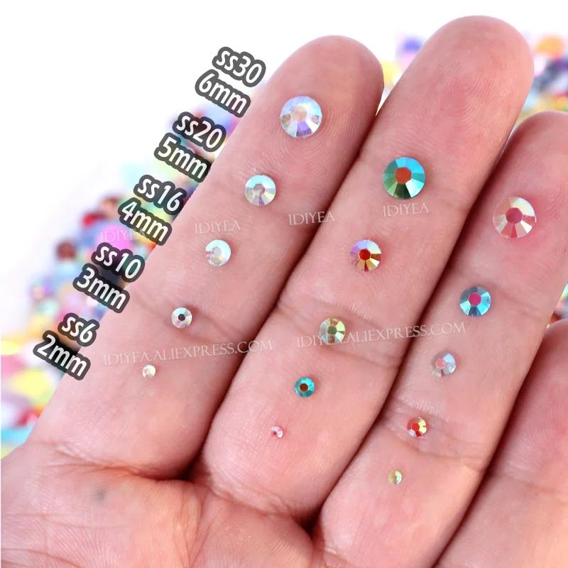 Grand paquet de strass en résine Non correcteurs, 2-6mm, vente en gros, cristaux en plastique AB à d