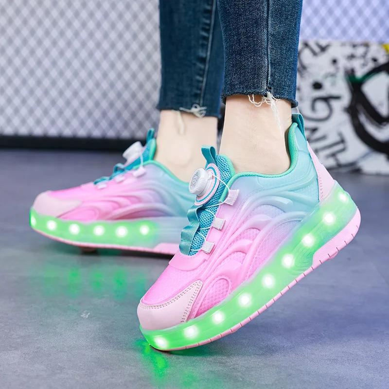 Chaussures de patin à roulettes à deux roues pour enfants, baskets lumineuses de sport lumineuses po