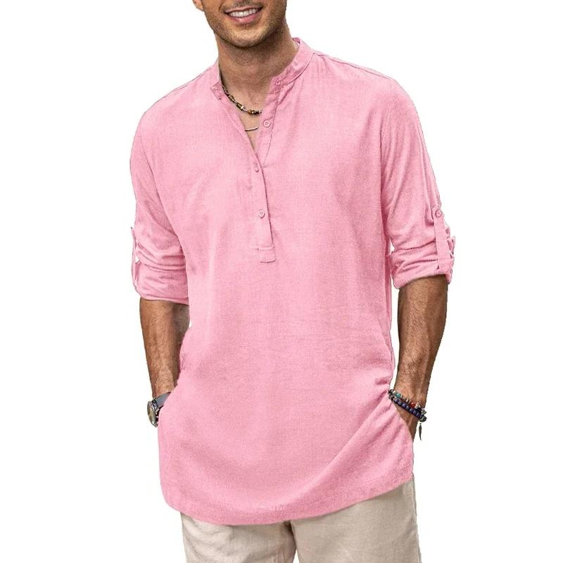 Chemise Henley en coton surdimensionnée pour homme, décontractée, légère, à manches longues, élégant