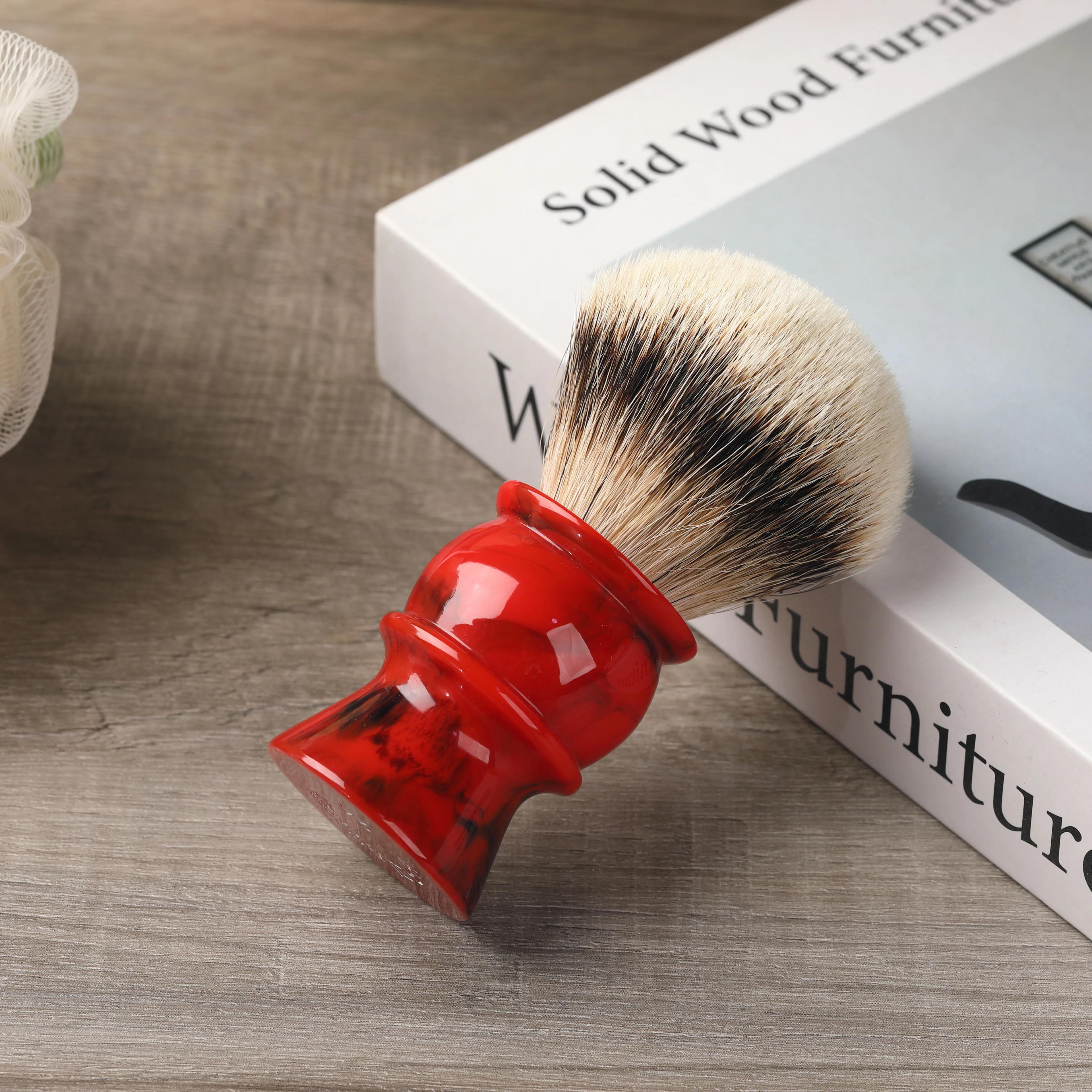 Pinceaux à raser Yaqi Edom 24MM 100% poils de blaireau Silvertip, manche en résine rouge, pour homme