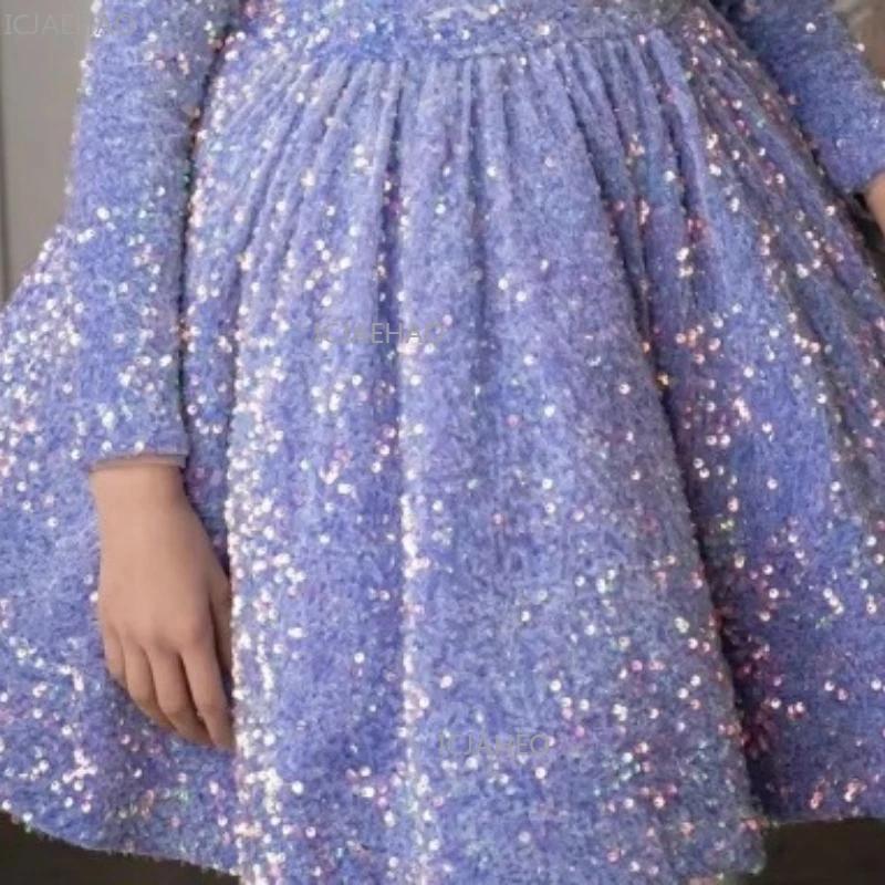 Robe de Princesse à Manches Longues et Paillettes pour Filles, Tenue de Cérémonie pour Fêtes du Nouv