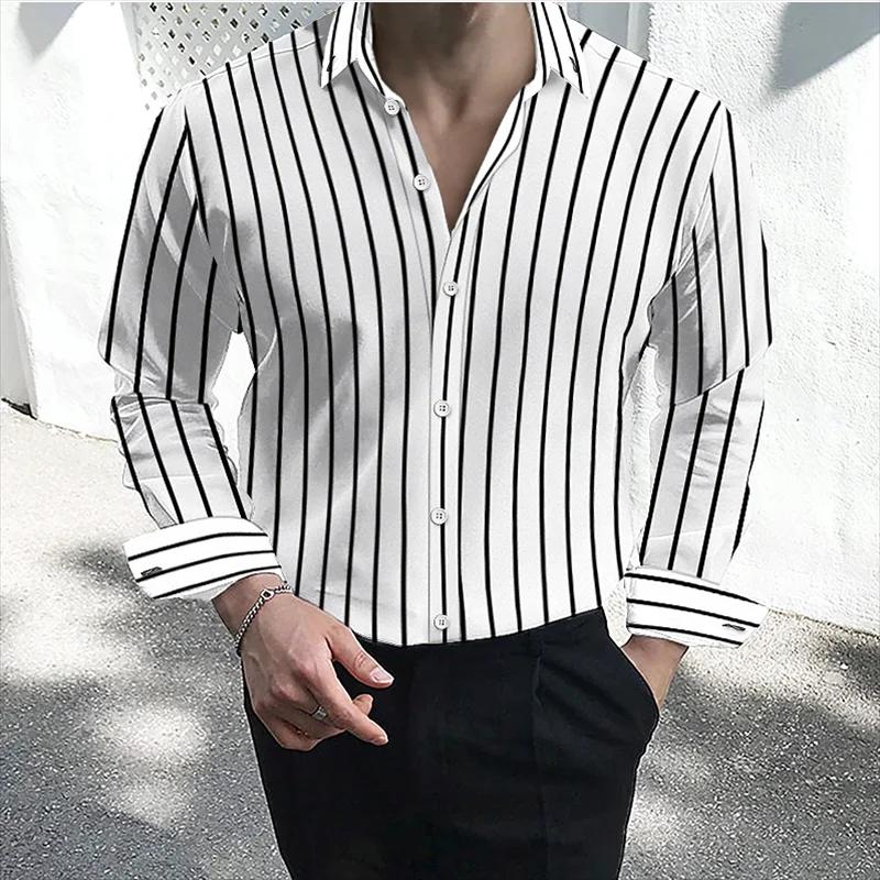 Men's formal shirt button lapel shirt black and white red long sleeve striped collar wedding work cl