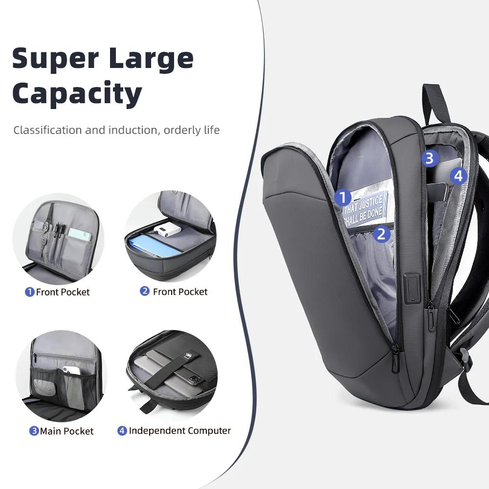 Sac à dos professionnel HK, fin et extensible, pour ordinateur portable 17 pouces, avec port USB, lé