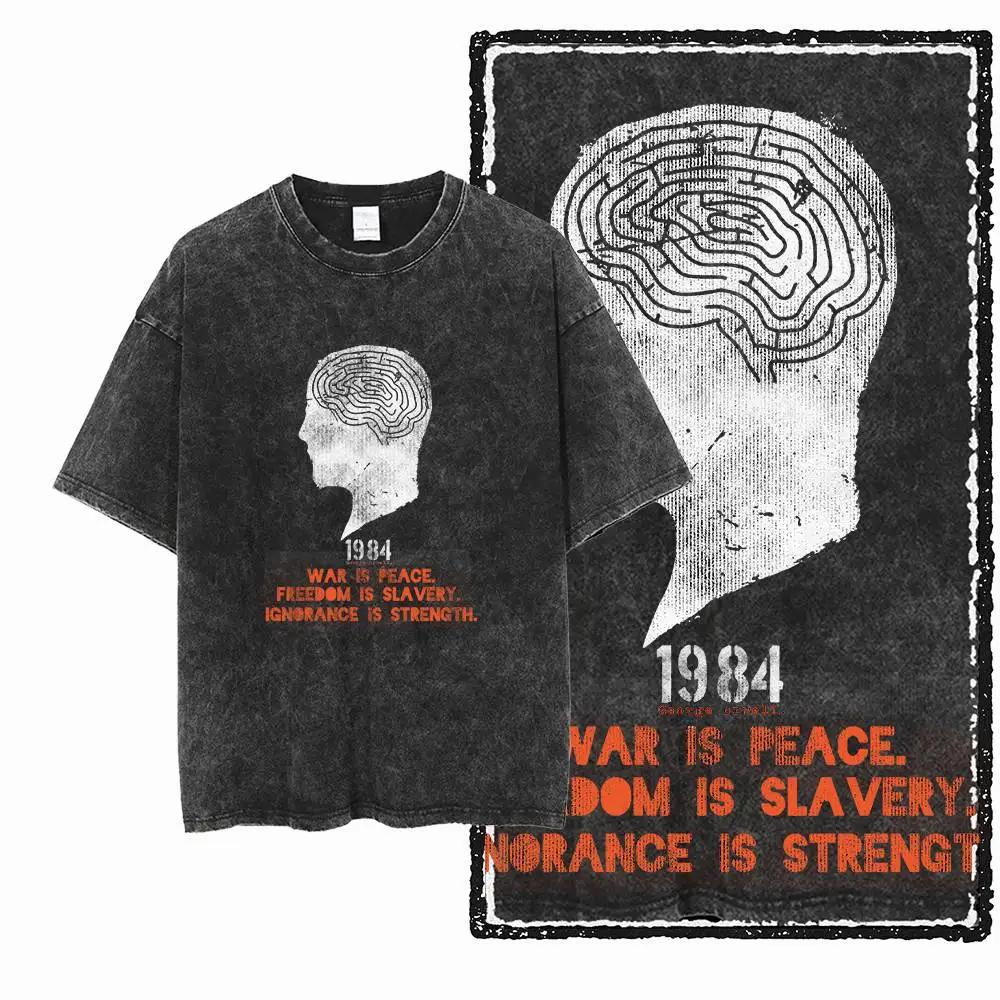 G02 exclusif 100% coton grande taille 1984 graphique hommes T-shirt |   T-shirt col rond pour hommes