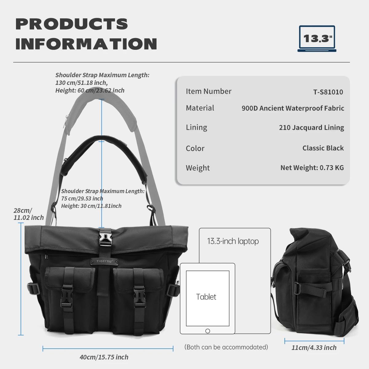 Tigernu mode sacs à bandoulière pour hommes sacs à bandoulière mâle sacs extensibles 13.3 pouces poc