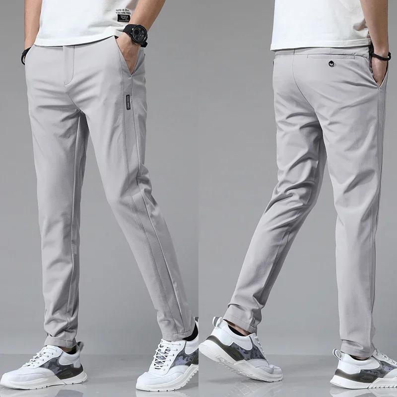 Pantalon Ultra-fin pour hommes, extensible, Slim, droit, décontracté, haute qualité, mode, respirant