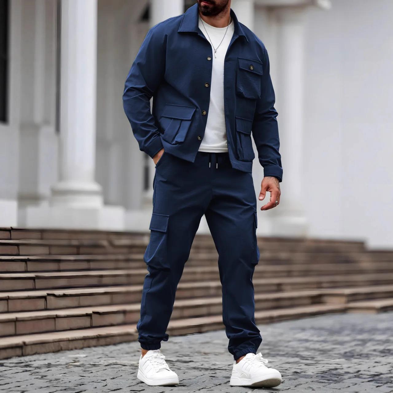Costume pour homme printemps-automne, en tissu shuttle, multi-poches, polyvalent, décontracté, tenda
