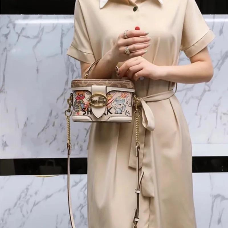 Sac à main pour femme, sac à chaîne haut de gamme, sac chariot rétro pour femme, sac cylindrique à b