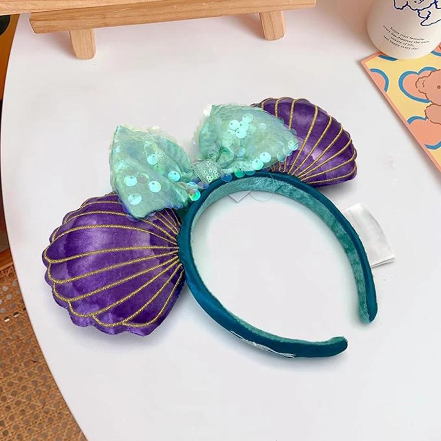 Disney-Bandeau de sauna pour filles, accessoires pour cheveux mignons, dessin animé Minnie, sirène, 