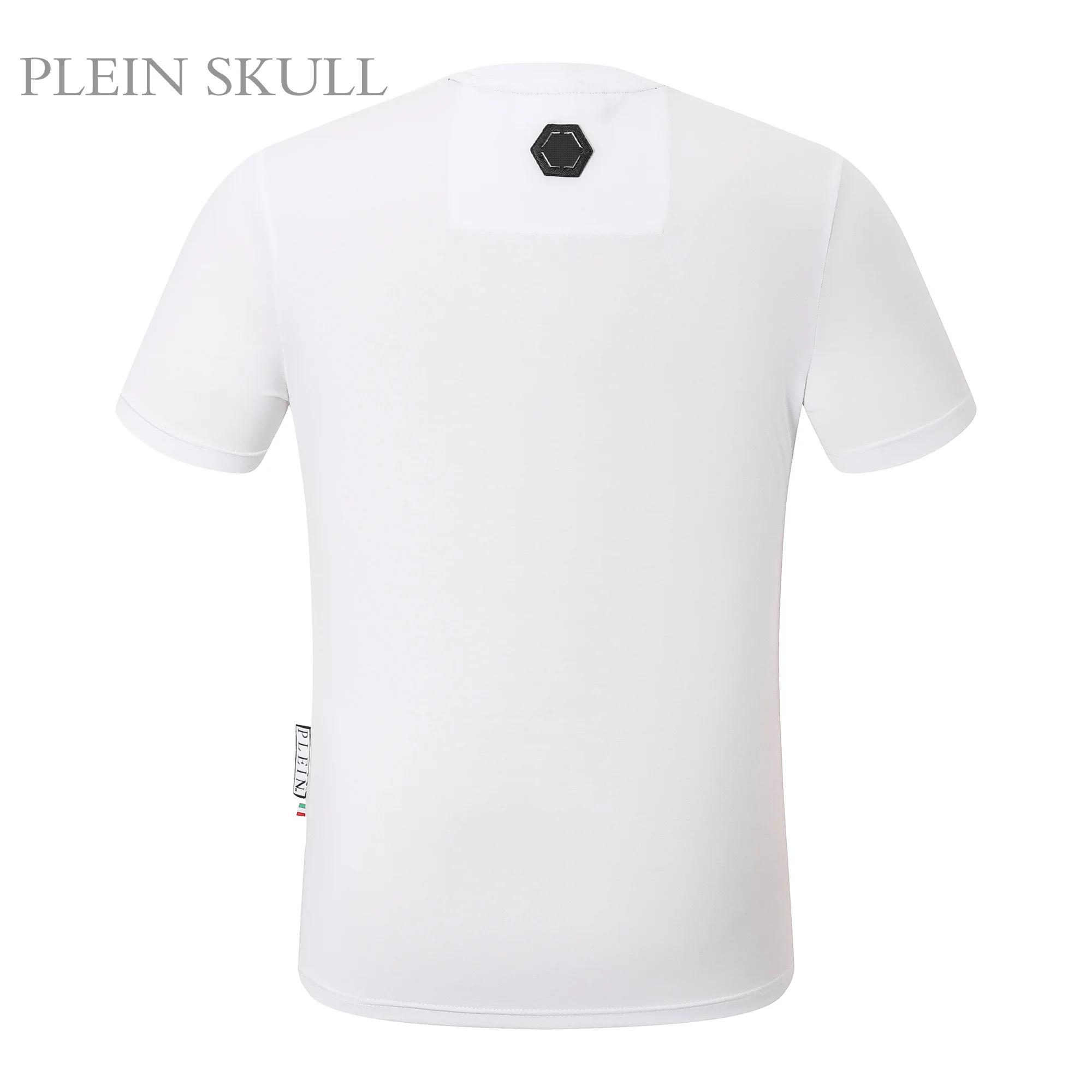 T-shirt PLEIN SKULL de luxe léger à col rond, estampé à chaud, style Hip Hop, streetwear, manches co