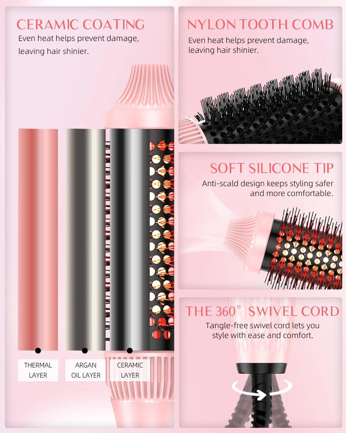 Fer à friser à infrarouge, brosse électrique, peigne Anti-brûlure, 1.5 pouces, volumateur rond chauf