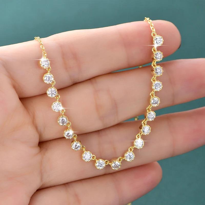 Collier OXTAO certifié Moissanite style bulle 3mm D VVS1 pour femme, pendentif U-Smile, bijoux en or