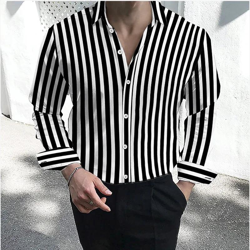 Men's formal shirt button lapel shirt black and white red long sleeve striped collar wedding work cl