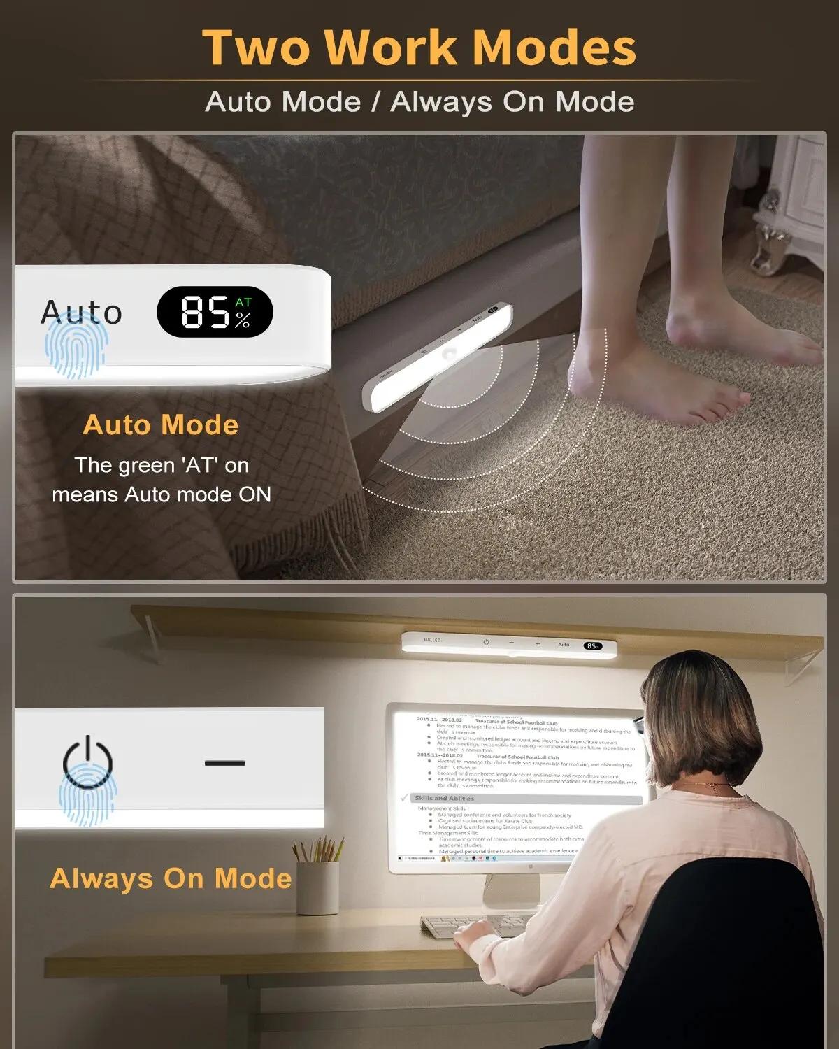 Lampe d'armoire avec capteur de mouvement WILLED, affichage de la batterie, barre lumineuse tactile 