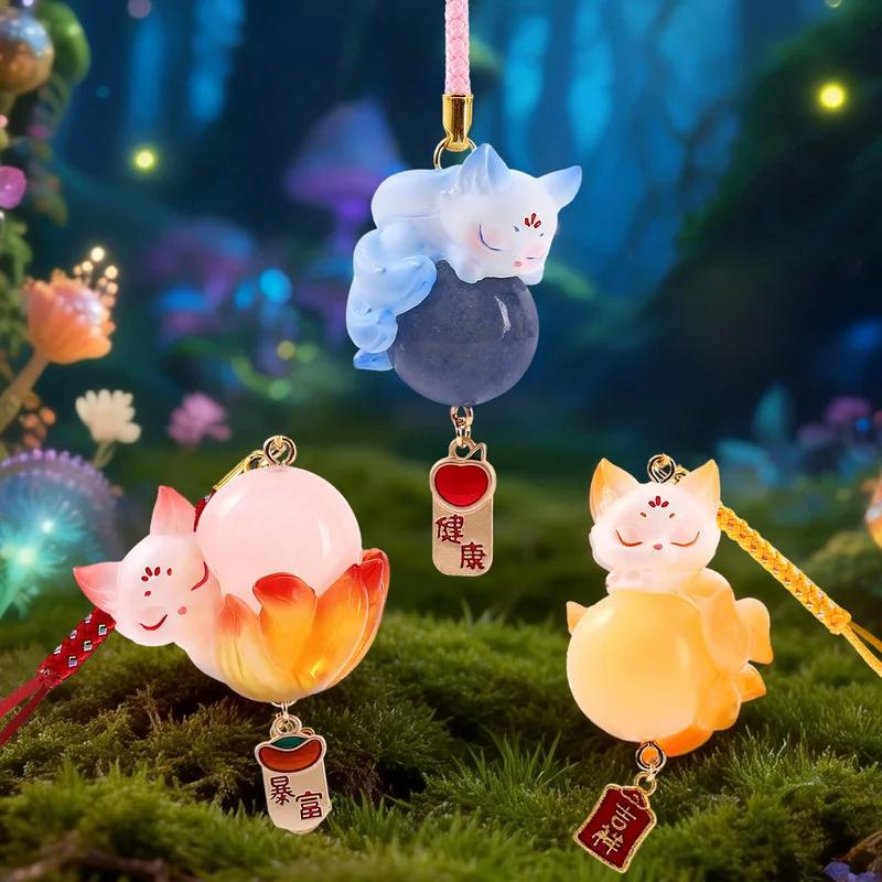 Pendentif en résine de renard à neuf queues de style chinois mignon, porte-bonheur, décoration de vo