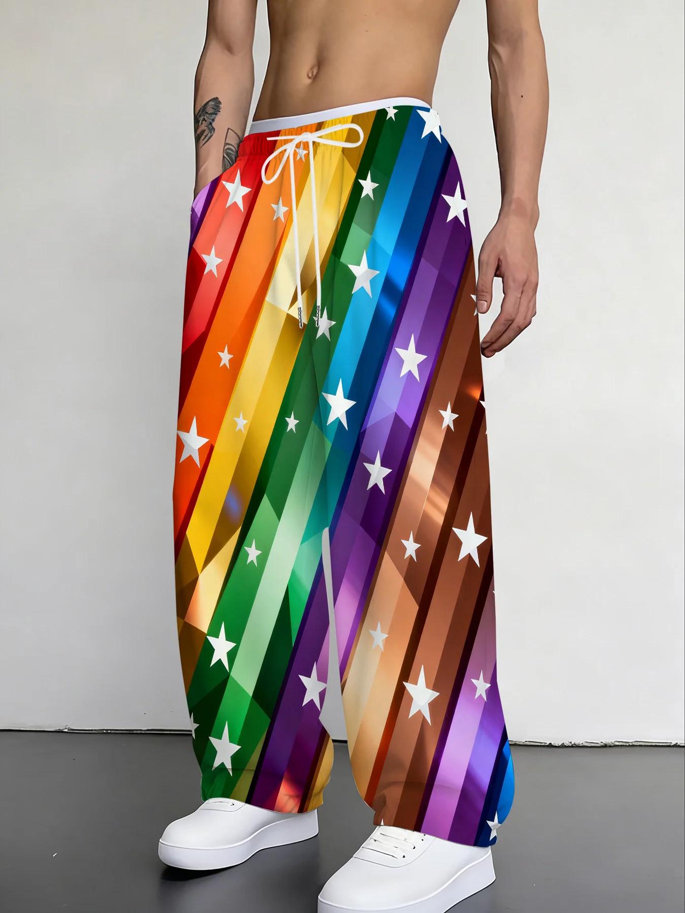 Nouveau style cool, pantalon de sport décontracté à séchage rapide avec imprimé étoile arc-en-ciel f