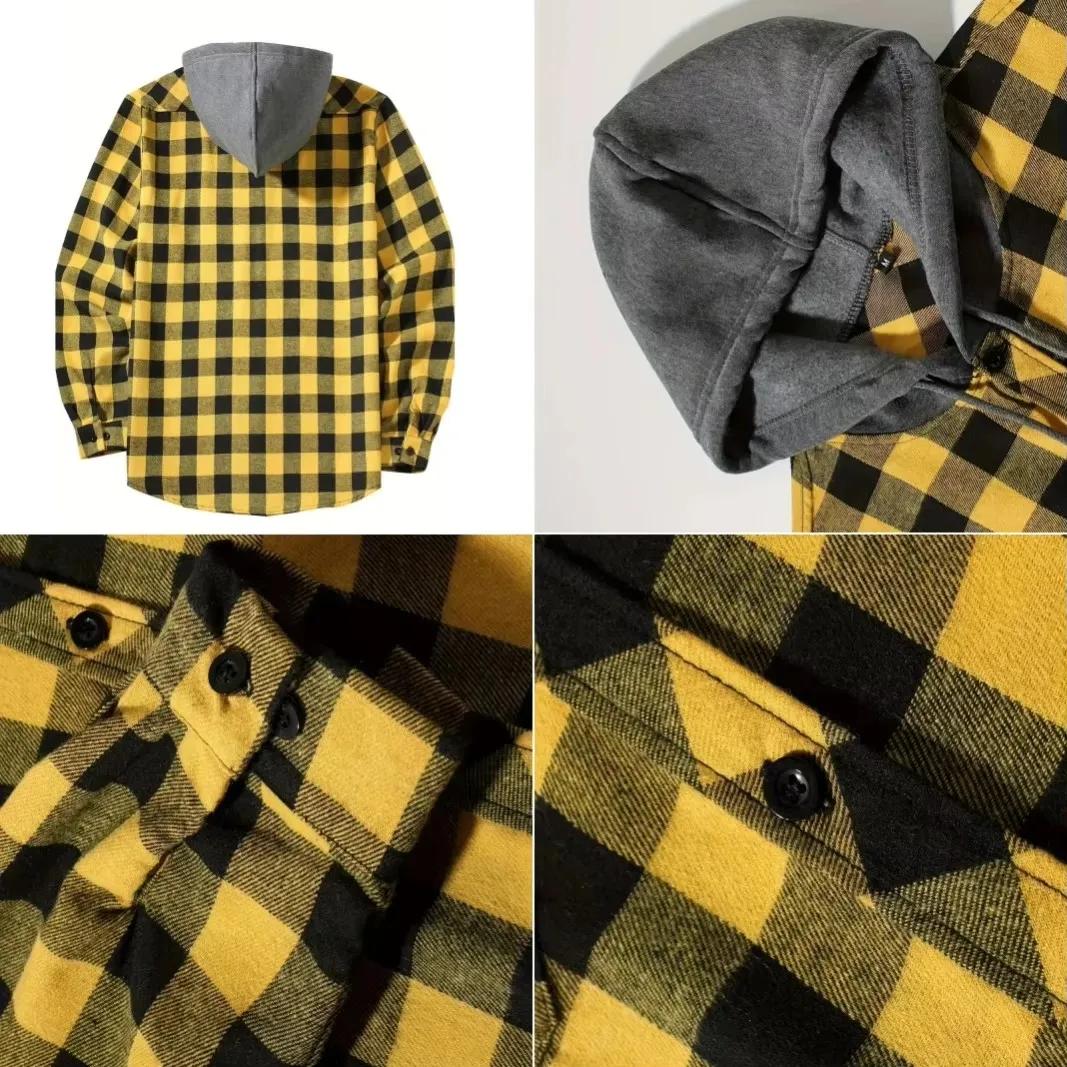 Hommes d'affaires printemps et automne Patchwork Plaid boucle décontractée à capuche à manches longu