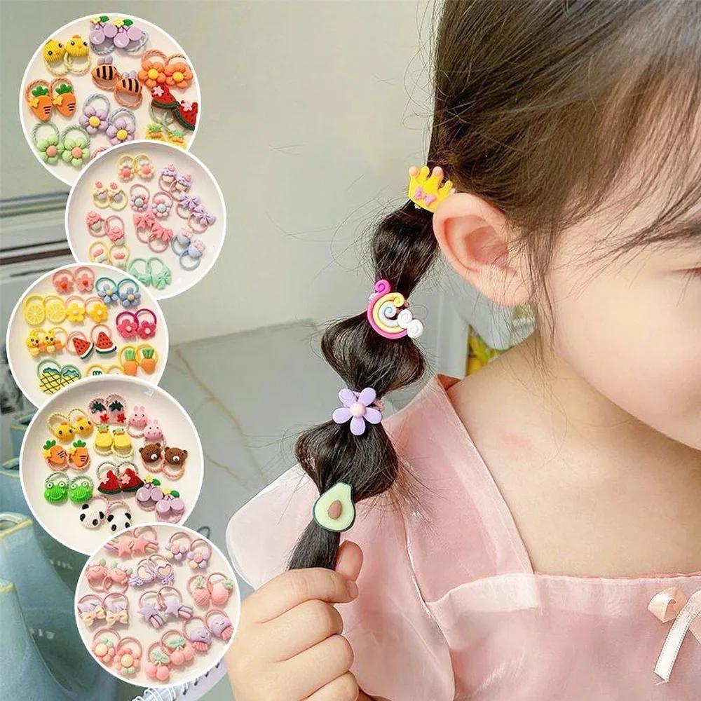 Attaches pour cheveux mignonnes pour filles, haute élasticité, animaux de dessin animé, fleurs et fr