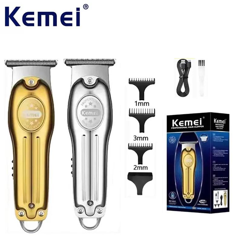Tondeuse à cheveux électrique en gros or argent document Kemei KM-679 USB charge Mini LCD lumière ca