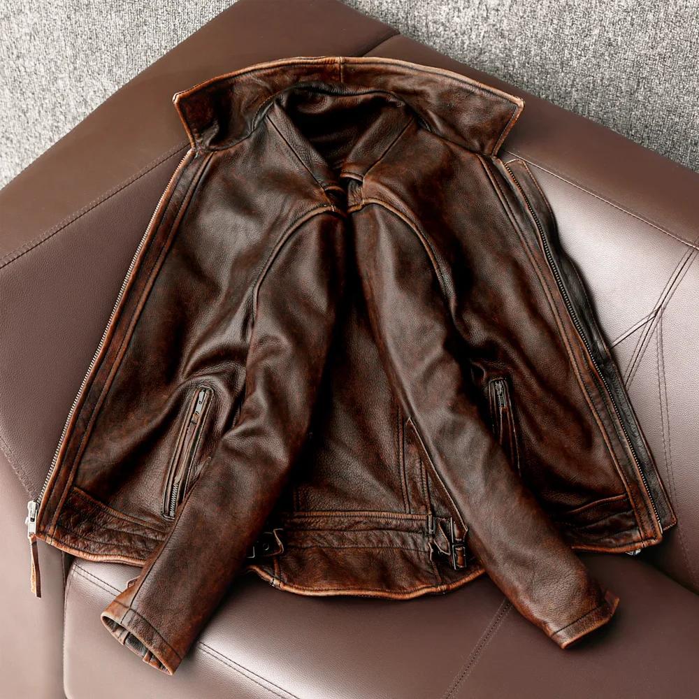 Veste en cuir pour hommes à queue d'hirondelle vestes de moto Vintage 100% manteau en cuir de vachet