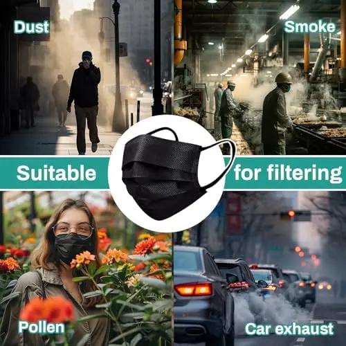 Masque de protection jetable noir, 100 pièces, 3 couches respirantes et confortables, très adapté à 