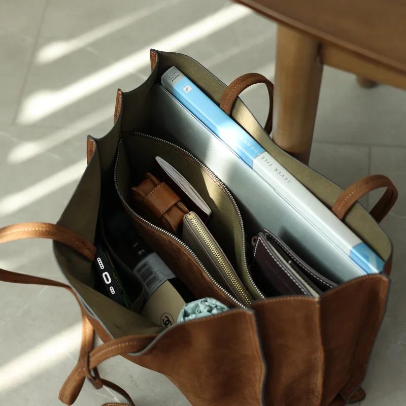Fourre-tout rétro en cuir véritable pour femmes, sac à bandoulière souple de grande capacité adapté 