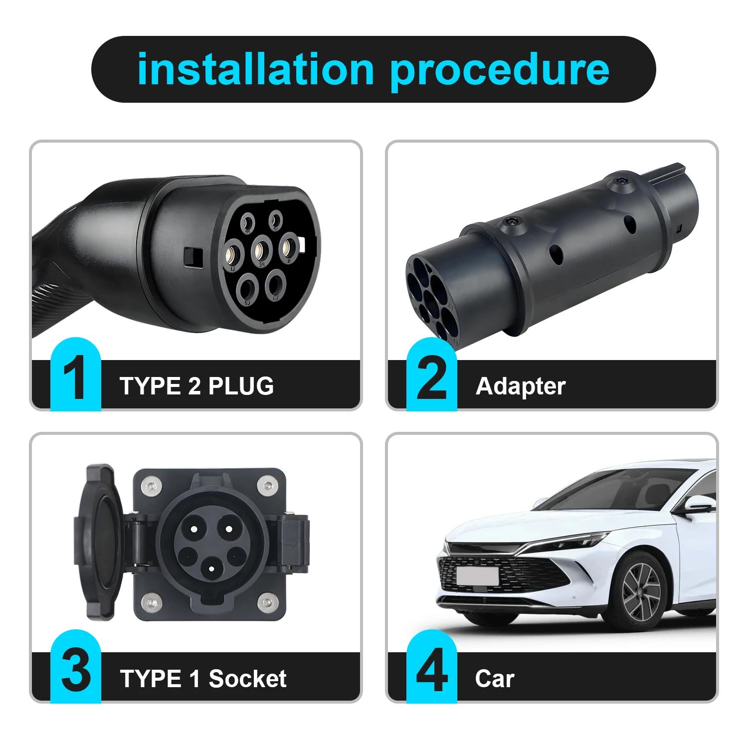 Kolanky 32A 7.2 KW Type 2 à Type 1 adaptateur Type 1 à Type 2 convertisseur Type 2 à GBT adaptateur 