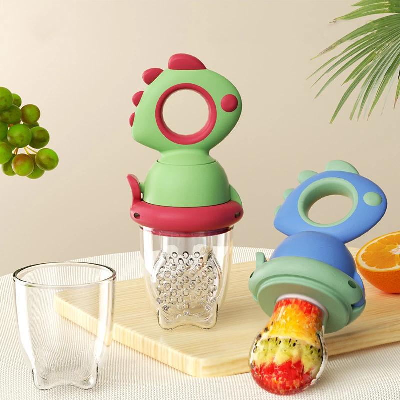 Mangeoire à fruits pour bébé de Type poussoir rotatif dinosaure, mangeoire à aliments frais en Silic