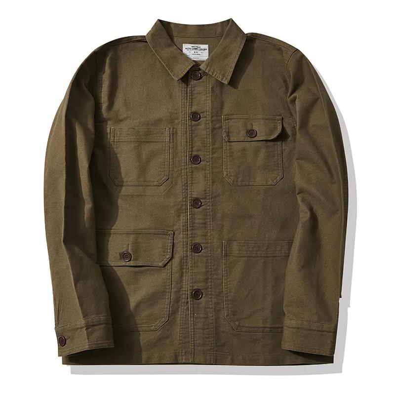 Automne et hiver nouveau OKONKWO Moleskin lourd rétro français vêtements de travail veste Multi sac 
