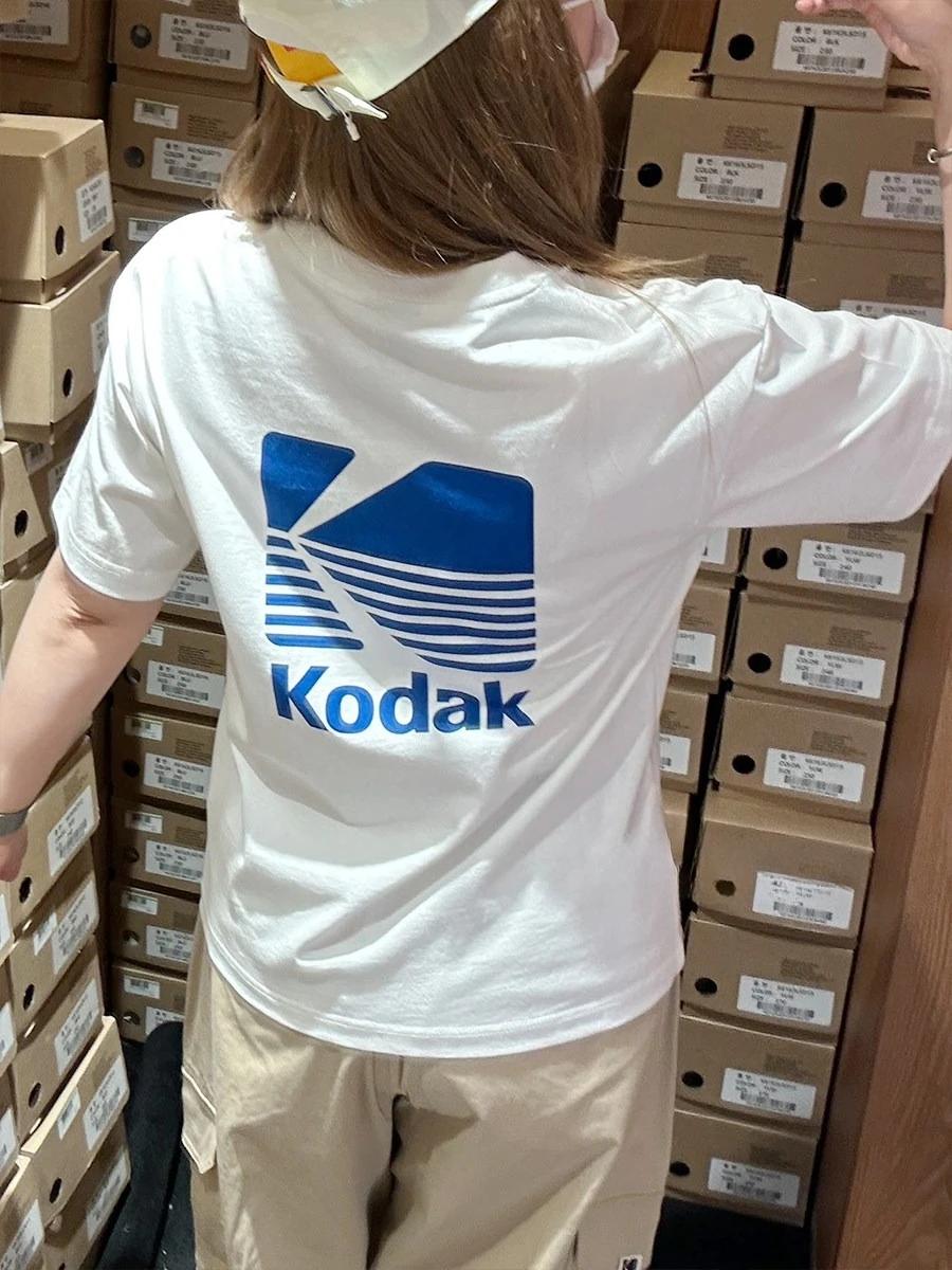 T-shirt unisexe en coton à rayures bleues avec logo K imprimé au dos, style vintage rétro, manches c