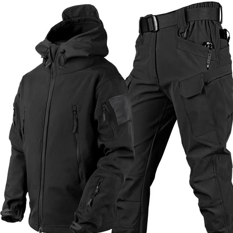 Ensemble tactique camouflage pour homme pour l'hiver, veste imperméable à fermeture éclair en peau d