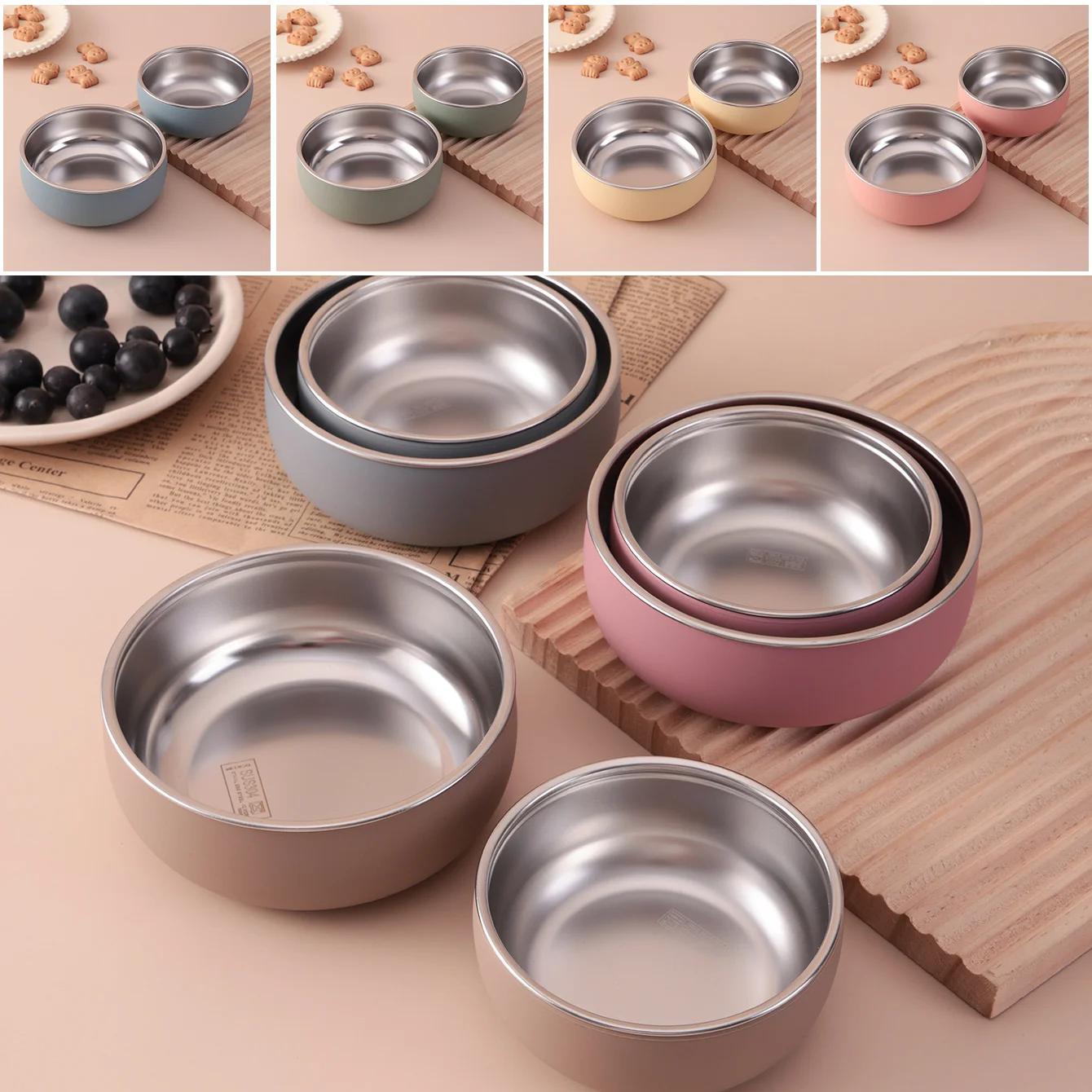 Couleur enfants 2 pièces bol en acier inoxydable ensemble de vaisselle pour l'alimentation du bébé d