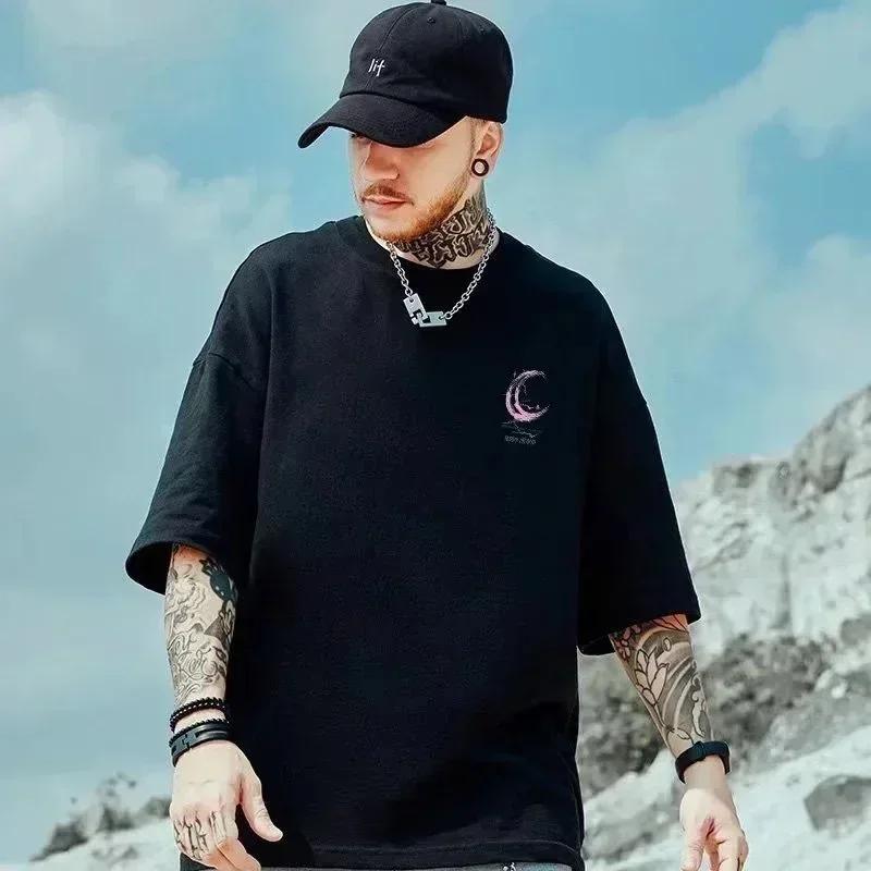 Hommes surdimensionné 8XL T-shirt mode ample américain Vintage rose croissant imprimé à manches cour