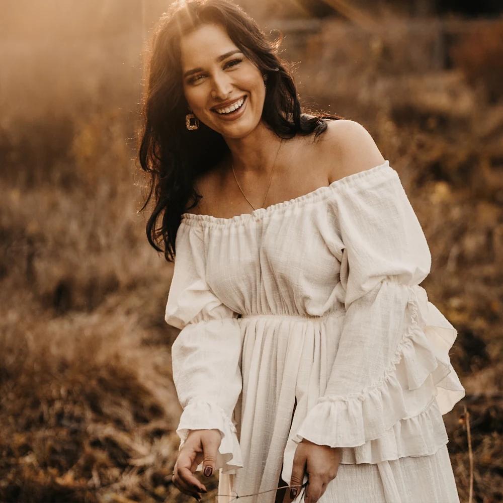 Robe de Femme Enceinte Style Boho, Confortable, Lin, Coton, Dentelle, Manches sulf, Tenue de Photogr