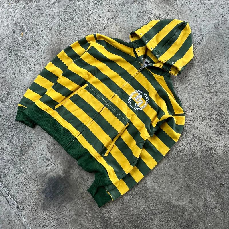 Y2K Street Kid sweat à capuche zippé rayure Rivet motif de broderie sweat nouveaux hommes Hip Hop mo