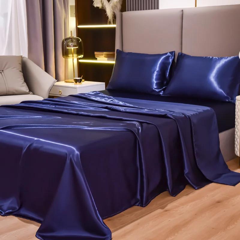Draps de lit en satin, ensemble de draps queen size, ensemble de literie soyeux 4 pièces, 1 drap-hou