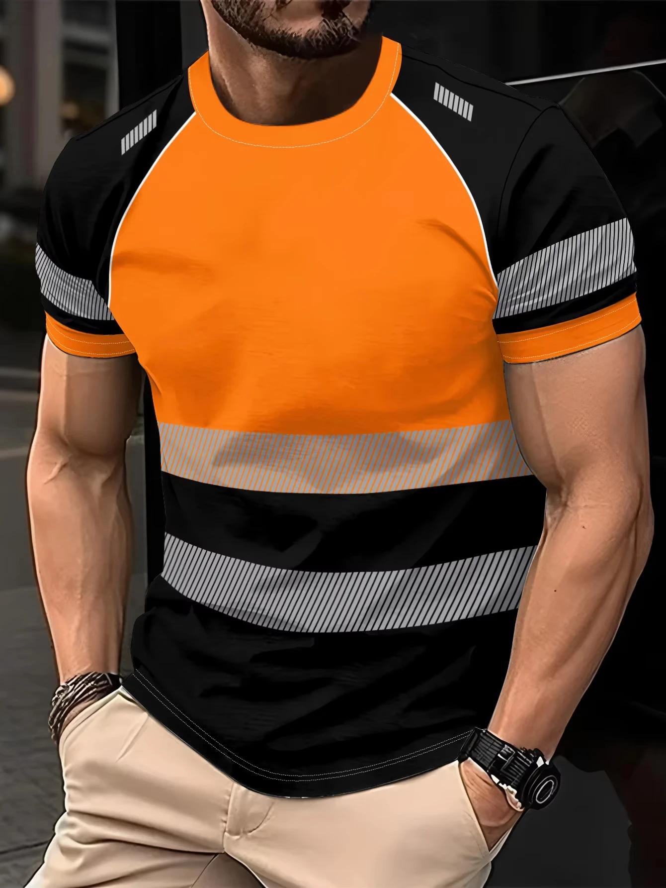 Nouveau T-shirt décontracté à manches courtes pour homme, imprimé à rayures, respirant, col rond, co