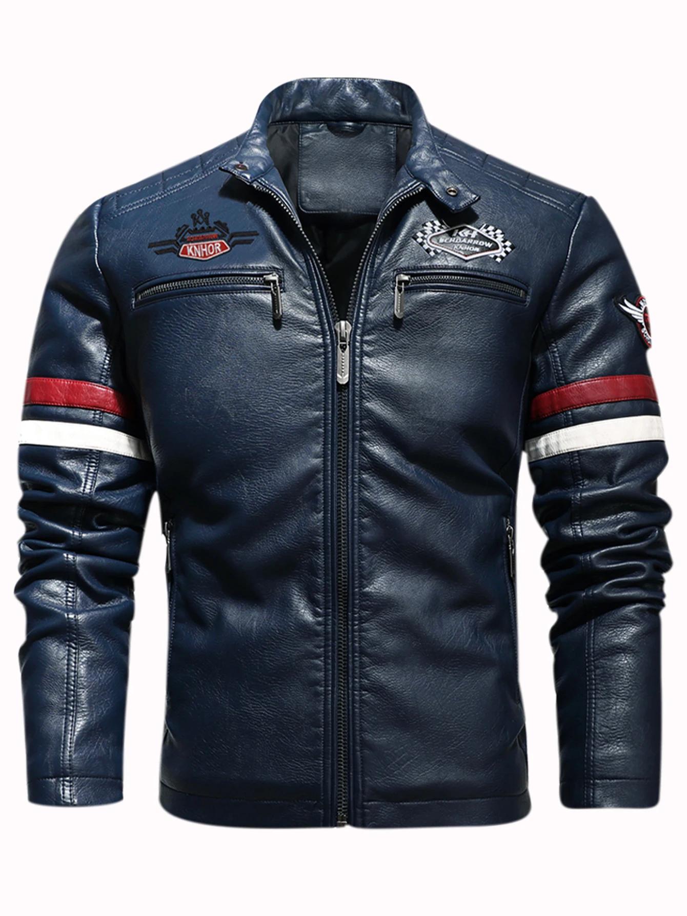Veste de motard mince en cuir PU pour hommes, course de moto, couleur littérature