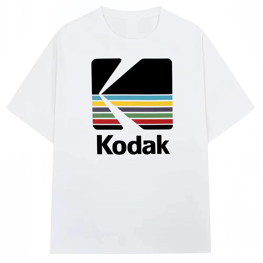 T-shirt graphique Kodak Rainbow Stripe Logo 2026 été homme femme 100% coton vintage streetwear décon