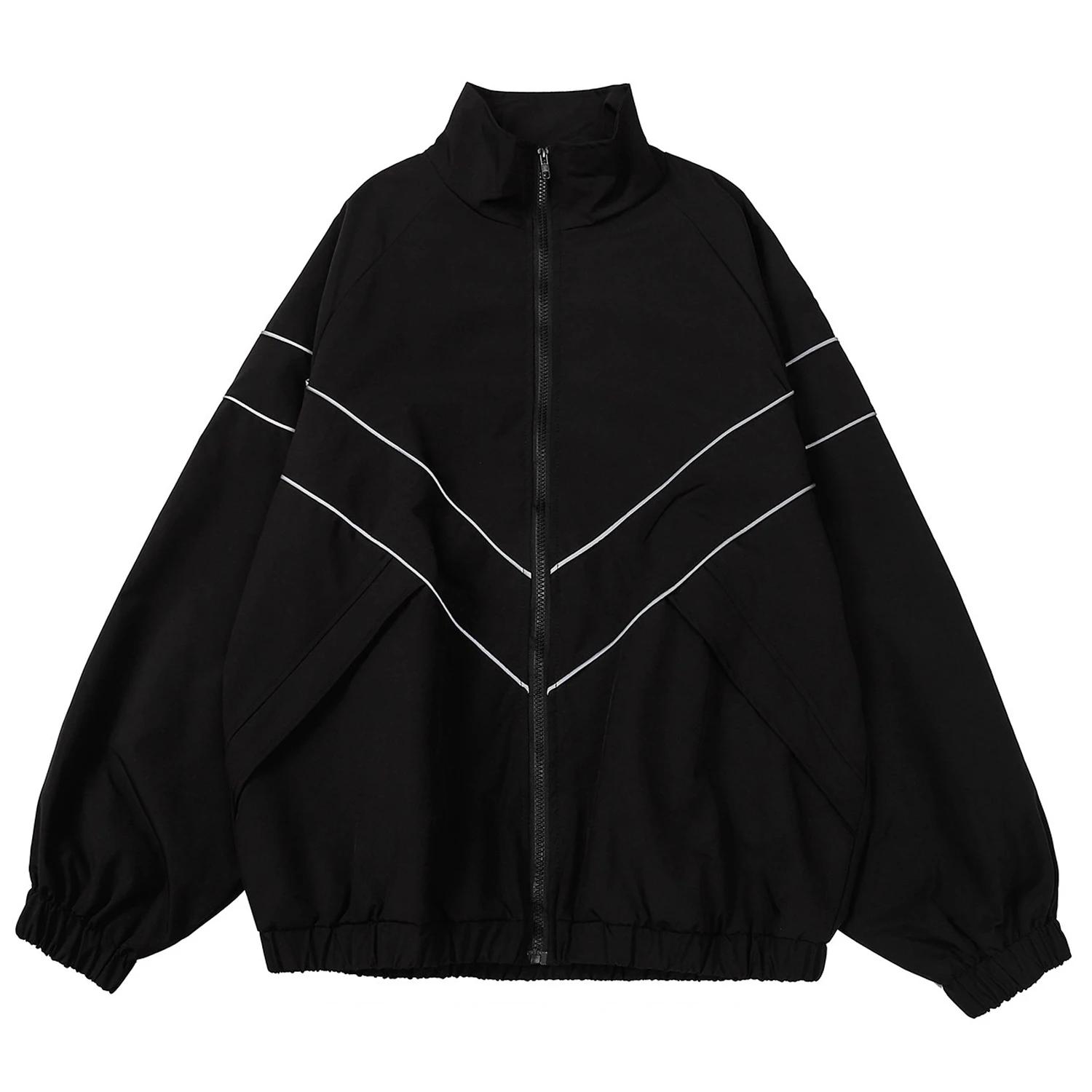 Veste coupe-vent à rayures réfléchissantes pour hommes, manteau Hip Hop, Streetwear, fermeture éclai