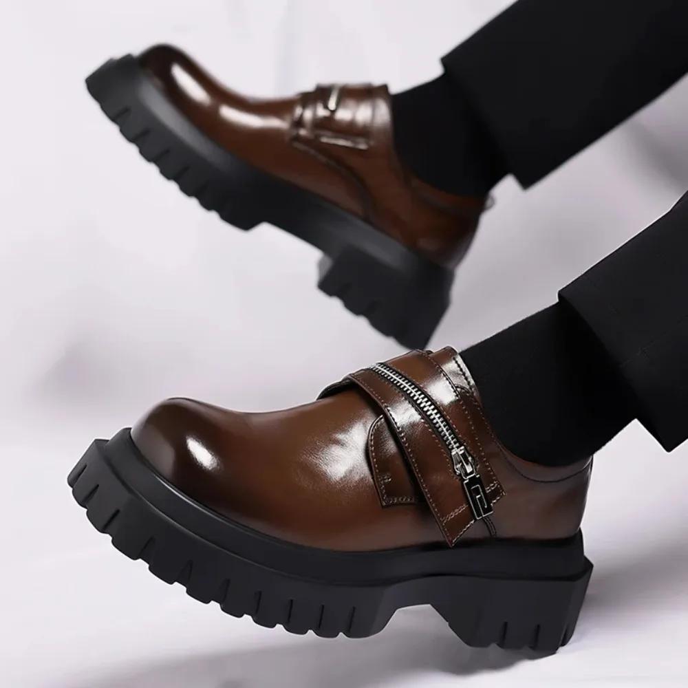 Chaussures en cuir pour hommes Derby 2026, semelle épaisse, style britannique, design décontracté, f