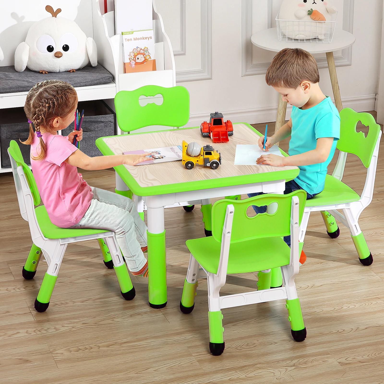 Ensemble table et 4 chaises pour enfants, table et chaises réglables en hauteur, plateau anti-graffi