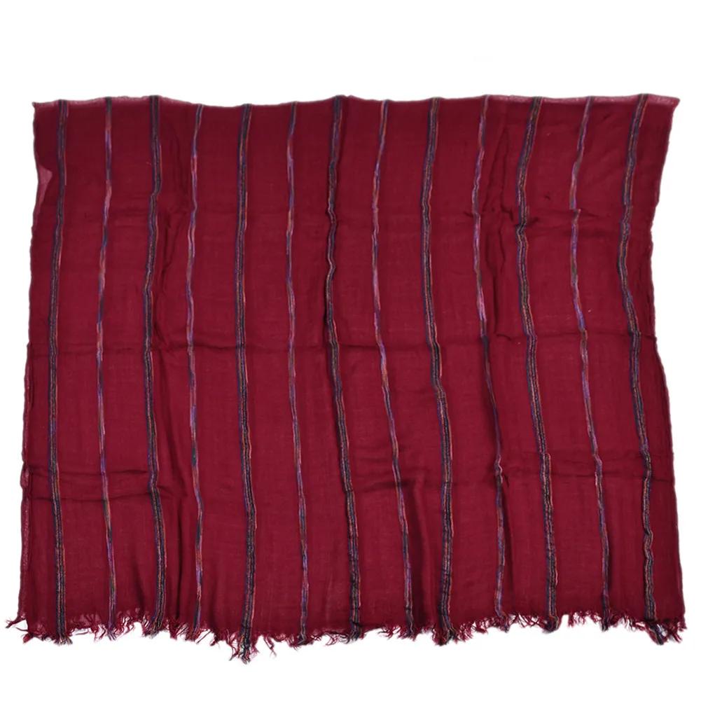 Écharpe en lin de coton rayé pour hommes, écharpes chaudes, gland court, châle Pashmina, accessoires