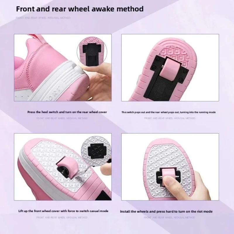 Chaussures de patins à roulettes de Sport pour enfants à deux roues en cuir ultra-léger pour enfants