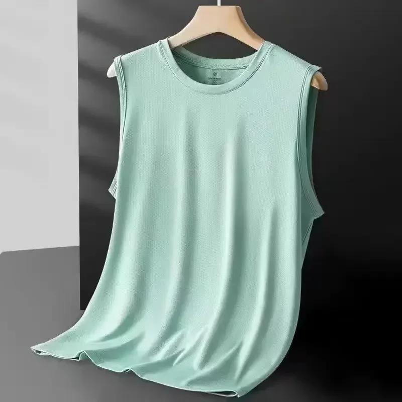 Gilet en maille de soie glacée pour hommes, vêtements de sport légers d'été, T-shirt sans manches, d