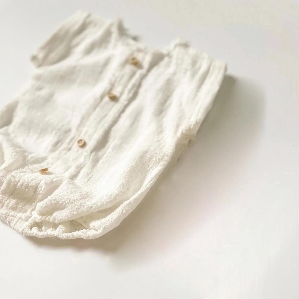 Barboteuse de photographie pour nouveau-né, bouton en lin blanc, manches courtes, accessoires Photo 