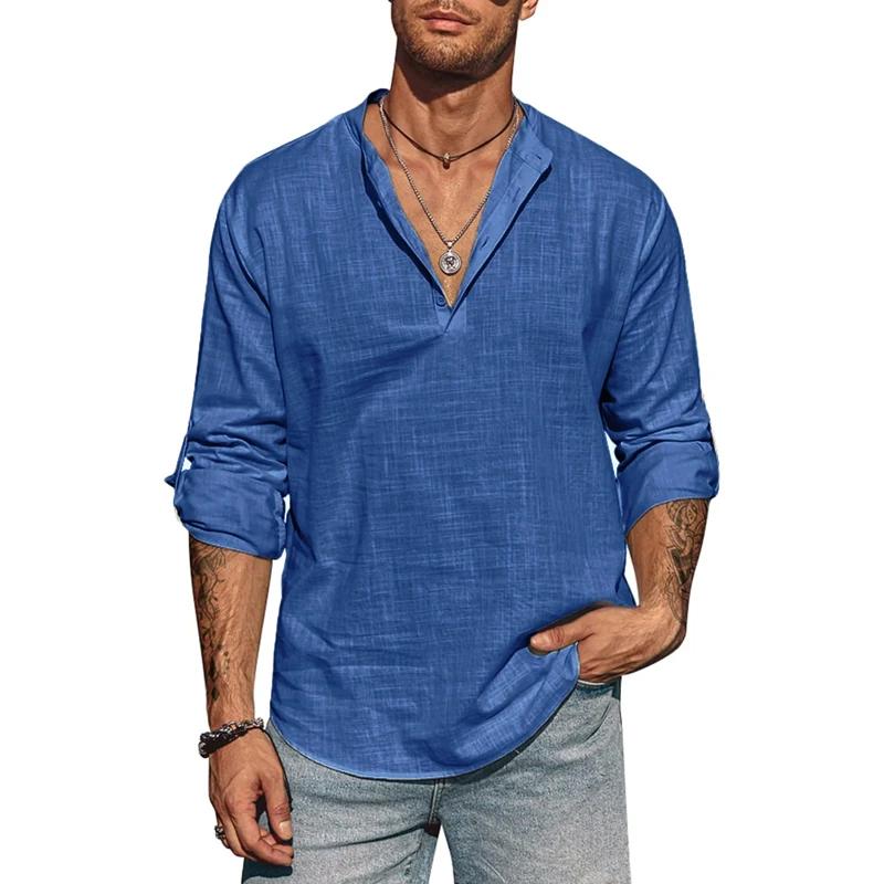 T-shirt à Manches sulfet Col Montant en Coton pour Homme, Streetwear observateur et Décontracté, Res