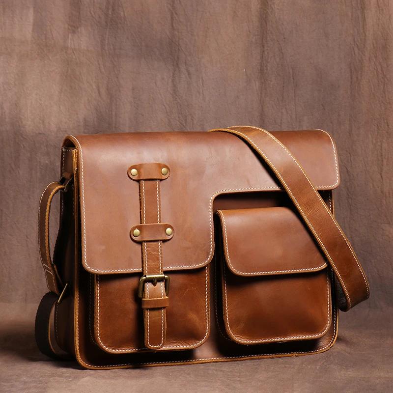 LUOKIR véritable haute qualité Crazy Horse peau de vache épaule sac à bandoulière hommes en cuir de 