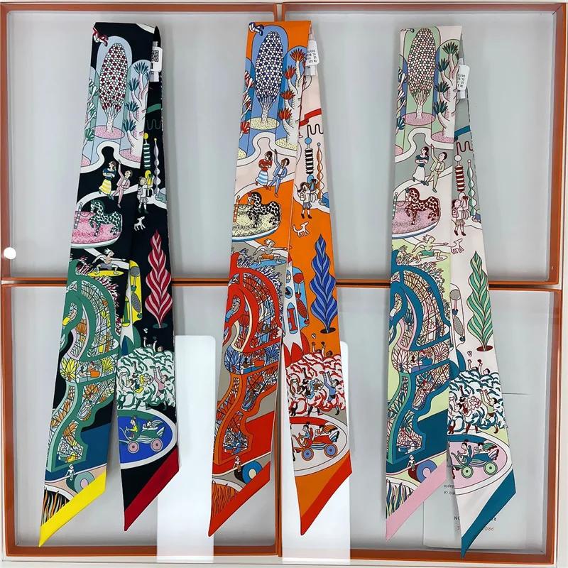 100% soie haute qualité marque de luxe marchandises écharpe femmes bandeau Foulard cravate ruban Fou